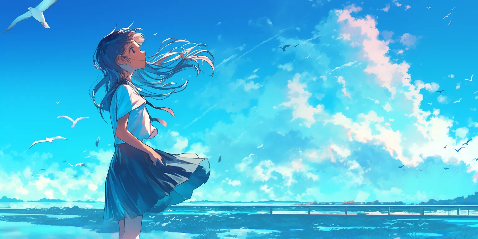 high quality anime wallpapers sky, ocean, ciel, 2560x1440, 1920x1080