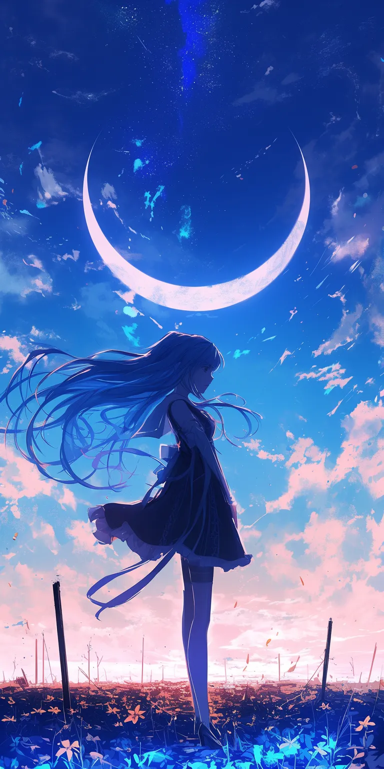 anime lock screen wallpaper ciel, sky, moon, noragami, hatsune