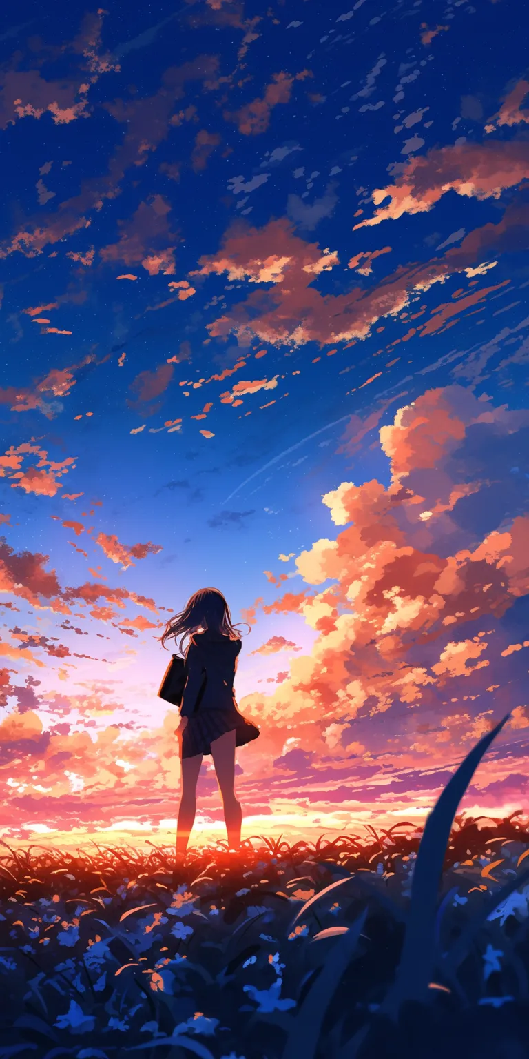 anime desktop wallpaper sky, sunset, lockscreen, nishimiya, flcl