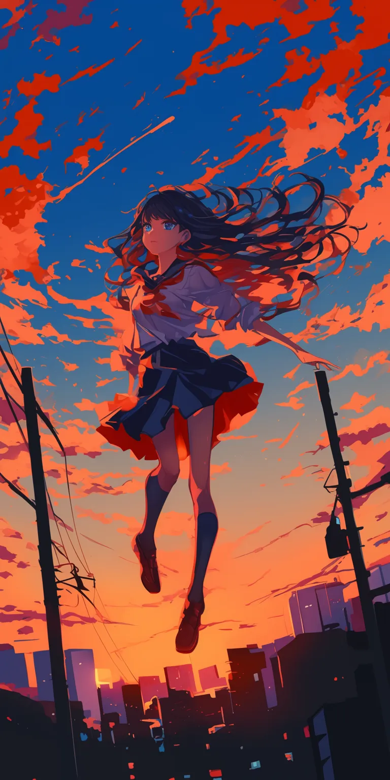 anime wallpaper iphone 4k sky, sunset, yumeko, hinata, lockscreen