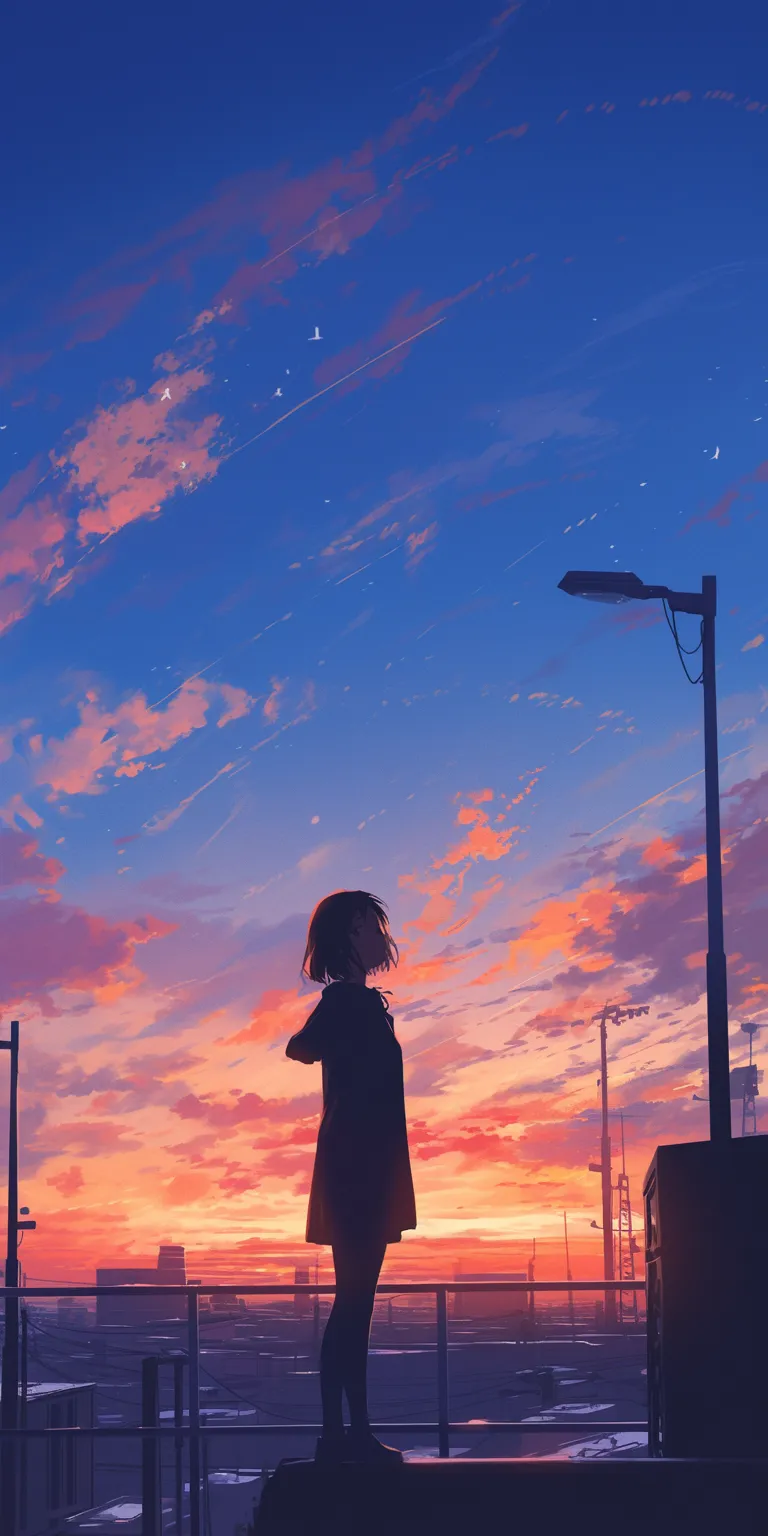 anime wallpaper for android sunset, sky, lofi, alone, lonely