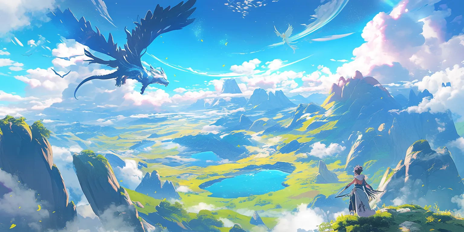 fairy tail background 2560x1440, ghibli, mountain, sky, evergarden