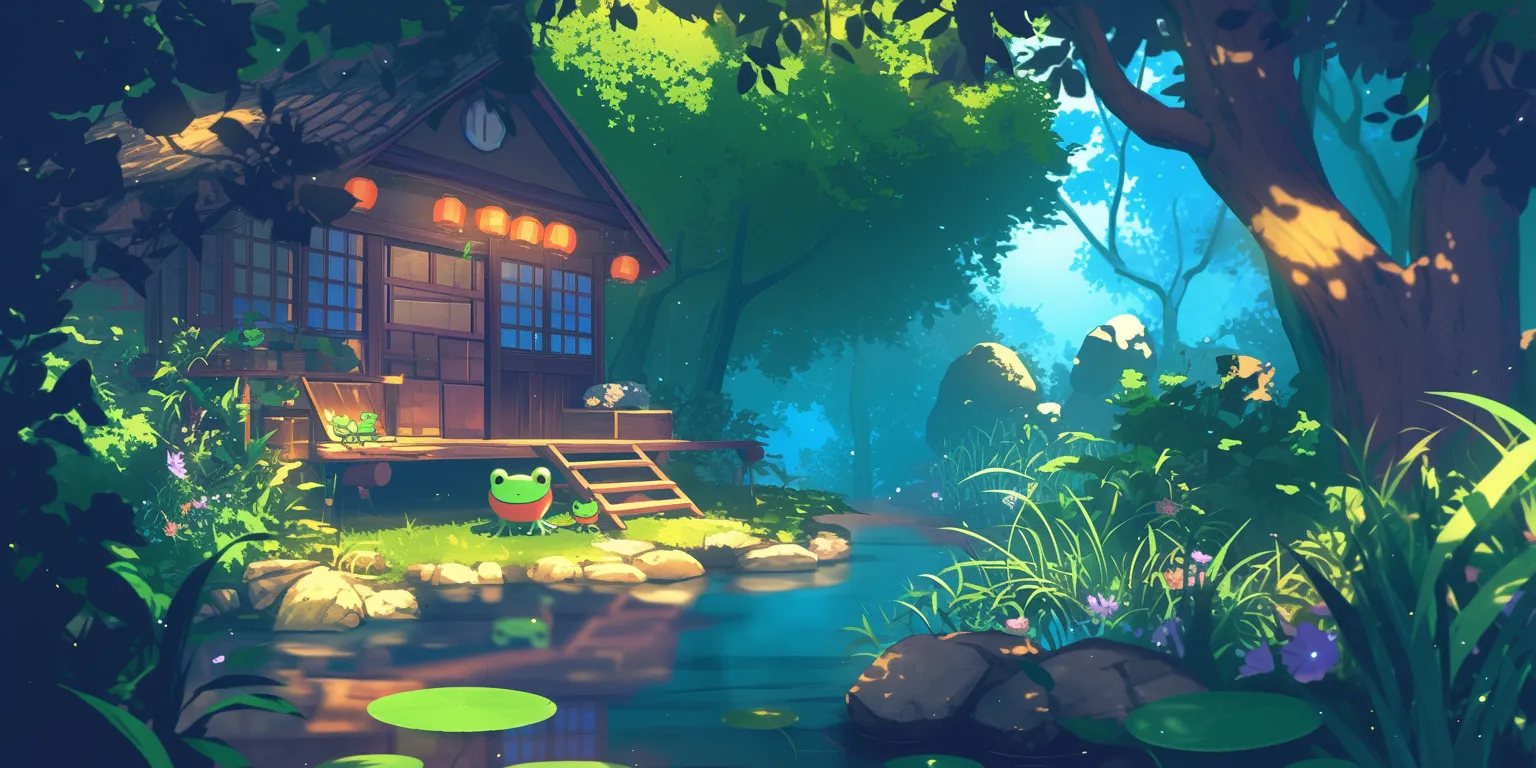 cute frog background nook, backgrounds, frog, ghibli, evergarden