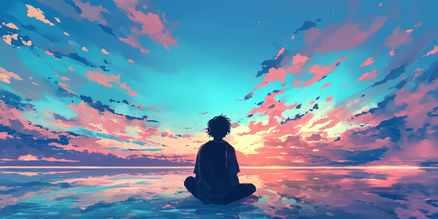 anime background wallpaper peaceful, ocean, sky, sunset, champloo