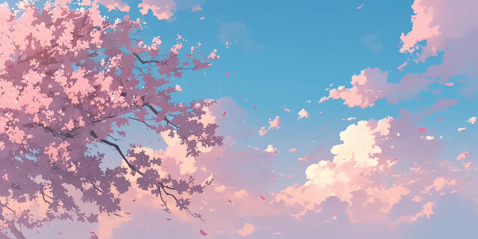 pink anime background sakura, blossom, sky, 2560x1440, 3440x1440