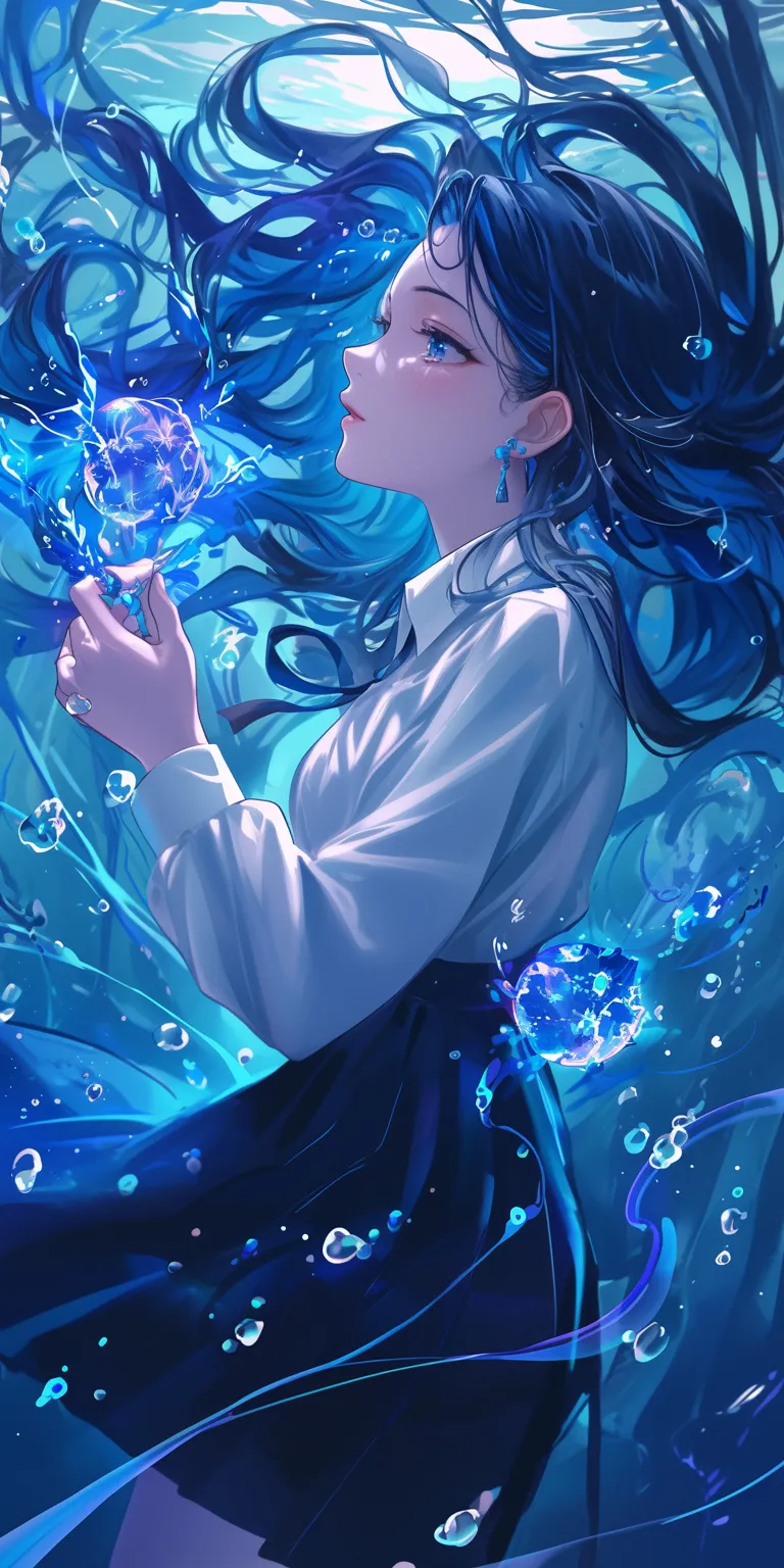 blue anime wallpaper aqua, illumi, ocean, water