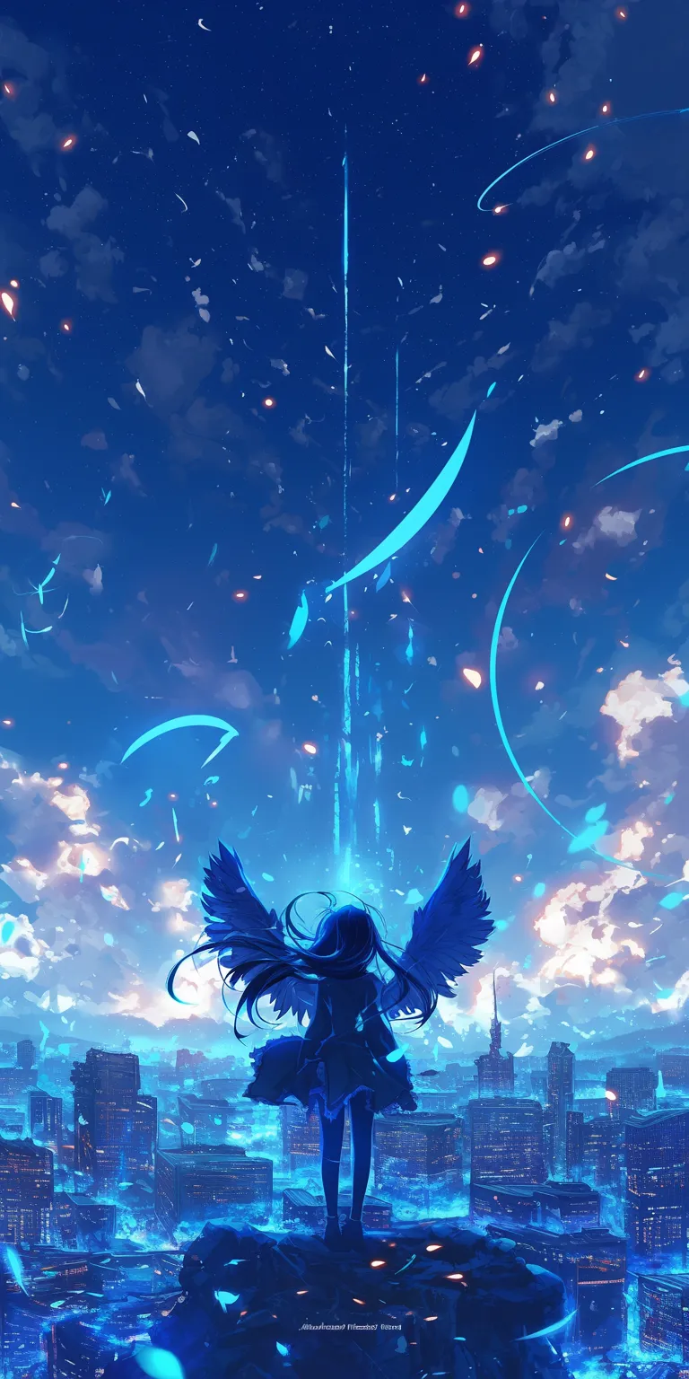 blue anime wallpaper seraph, ciel, lockscreen, albedo, sky