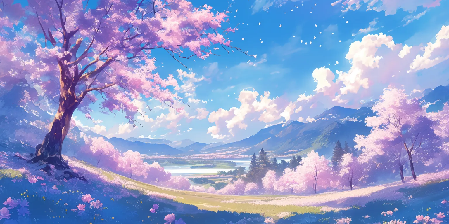 pink anime background scenery, backgrounds, kamisama, sakura, sky