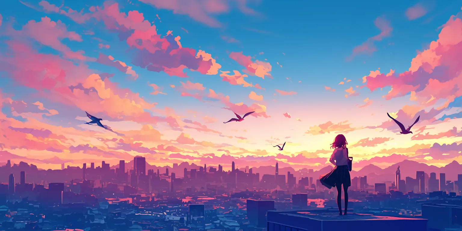 kawaii wallpaper anime 3440x1440, sky, sunset, 2560x1440, 1920x1080
