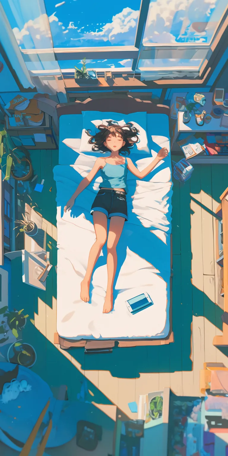 anime bed background ghibli, mural, aqua, flcl