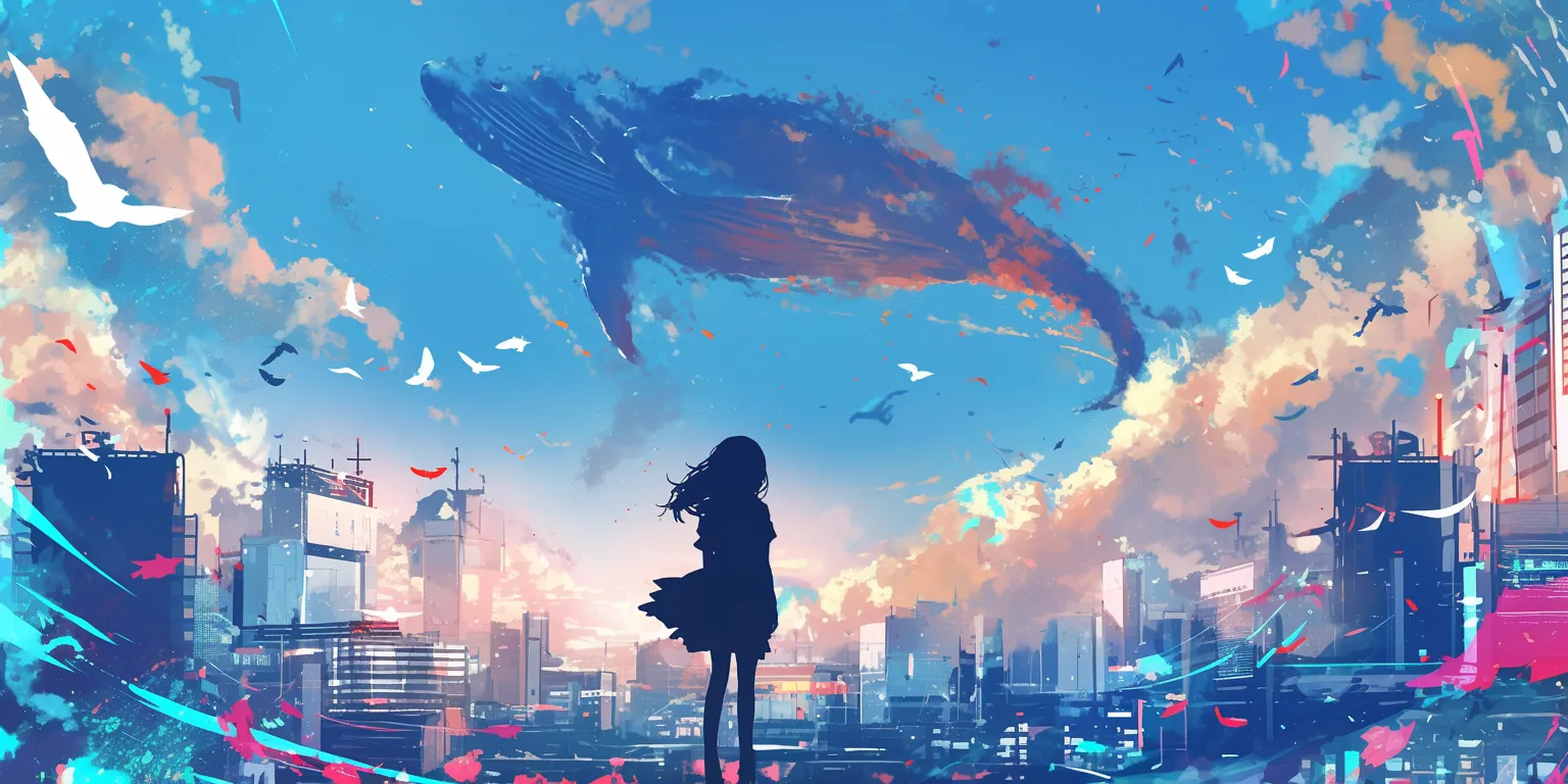 anime wallpaper iphone whale, ocean, 2560x1440, 3440x1440, sky