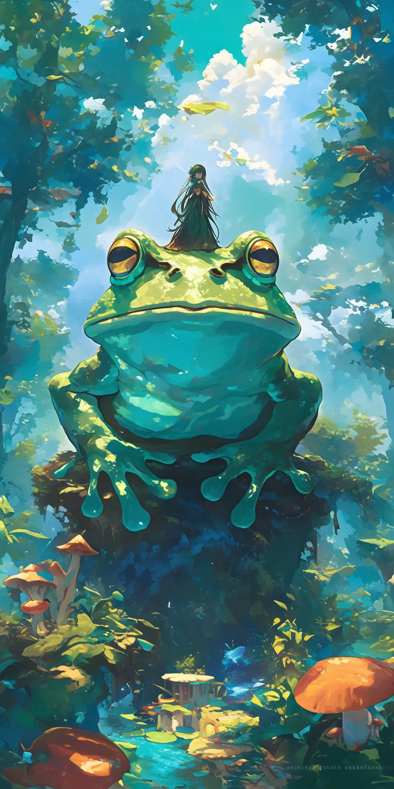 cute frog background frog, wall, cover, ghibli, pet