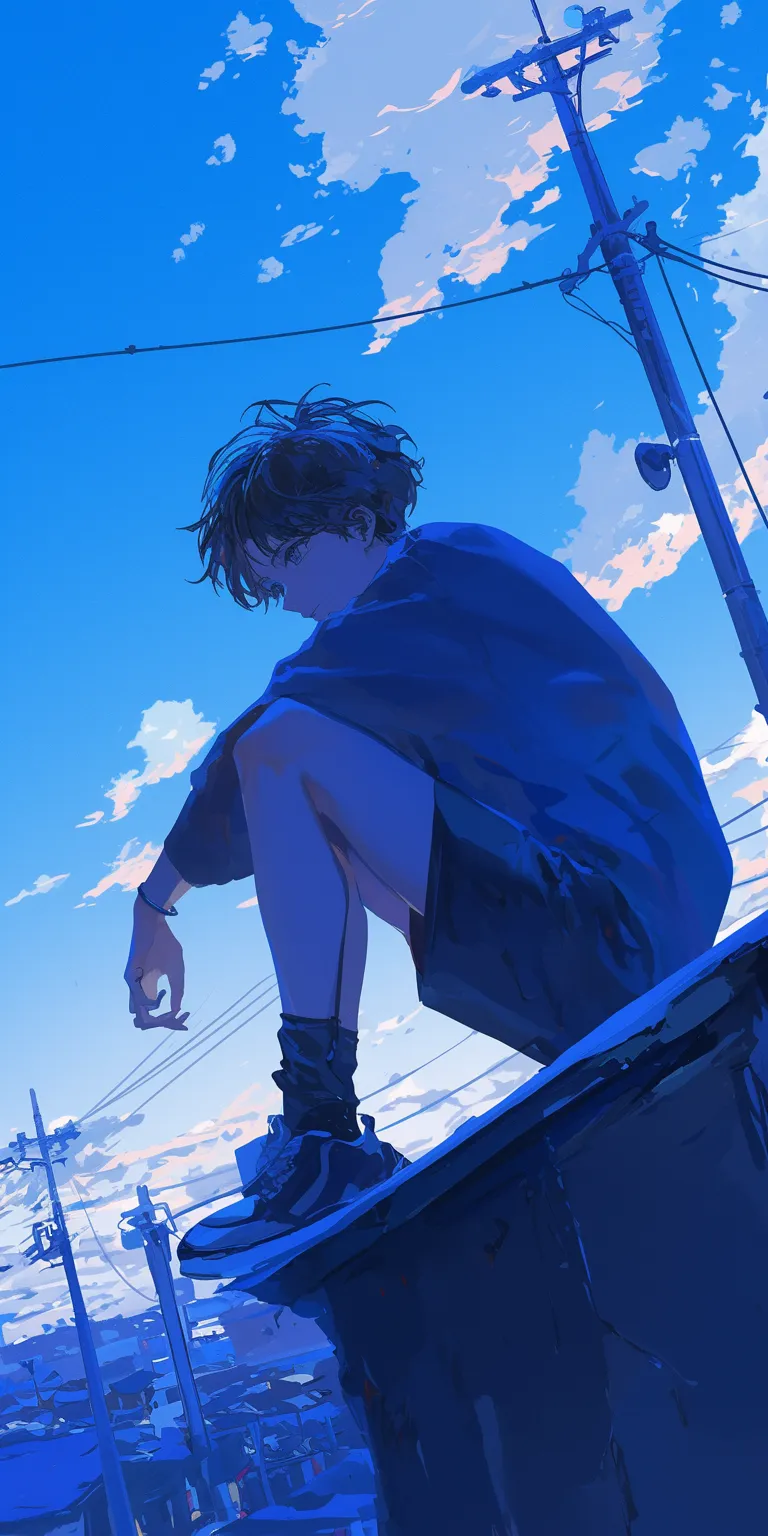 anime pic sad sky, ciel, haru, lofi, blue