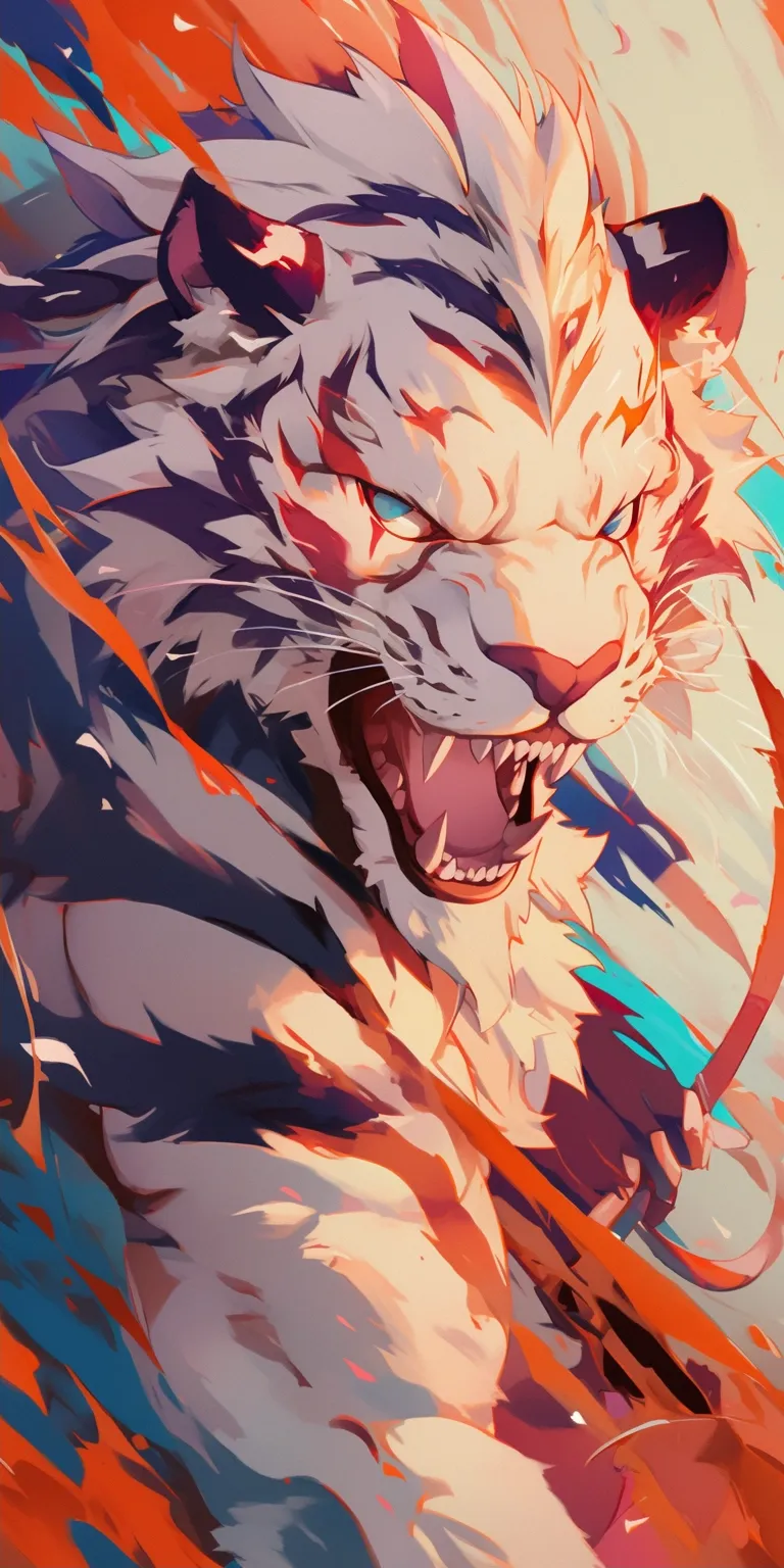 white tiger anime lion, mononoke, tiger, wolf, lockscreen