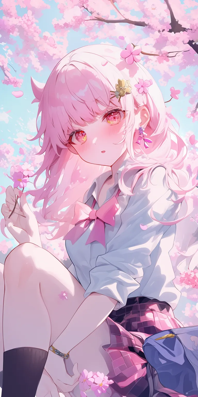 kawaii anime wallpaper sakura, madoka, blossom, pink, lockscreen