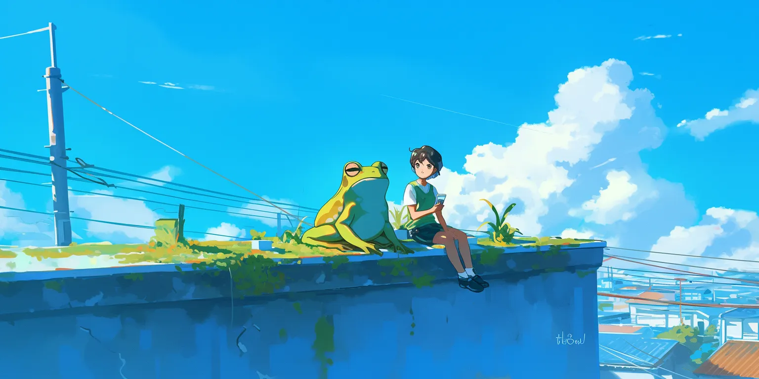 frog aesthetic wallpaper ghibli, flcl, animation, frog, champloo