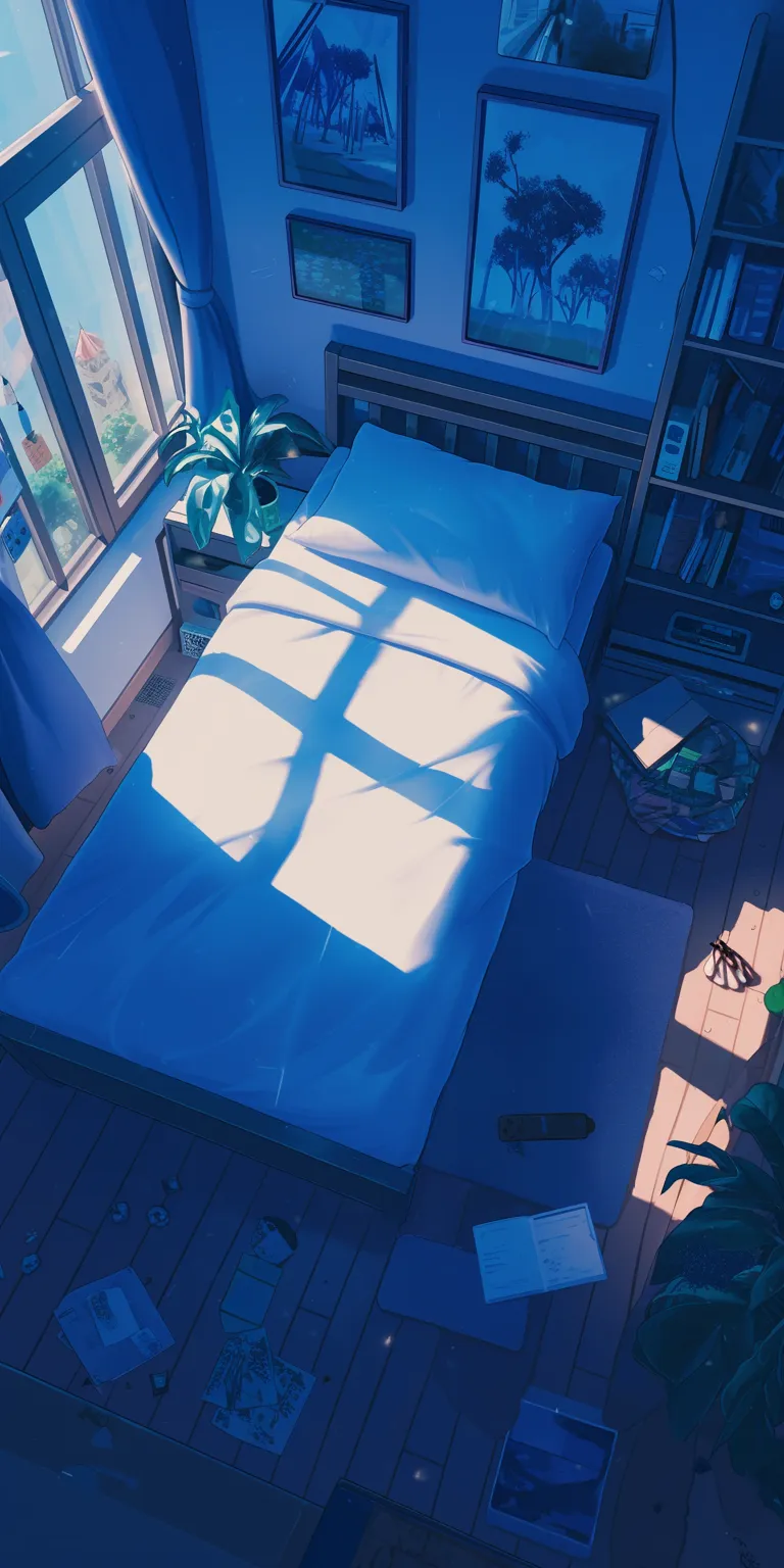 anime bed background bedroom, lofi, ghibli, room