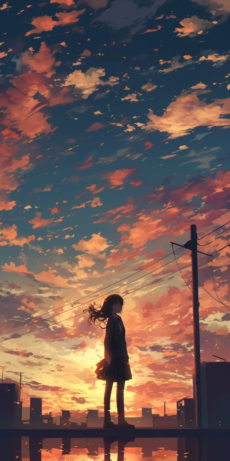 anime sunset wallpaper sunset, flcl, sky, natsume, alone