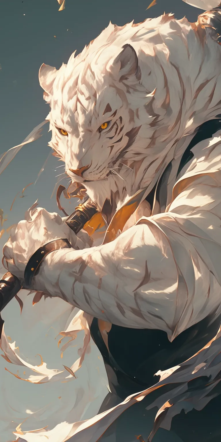 white tiger anime lion, wolf, evergarden, sword, leonhart