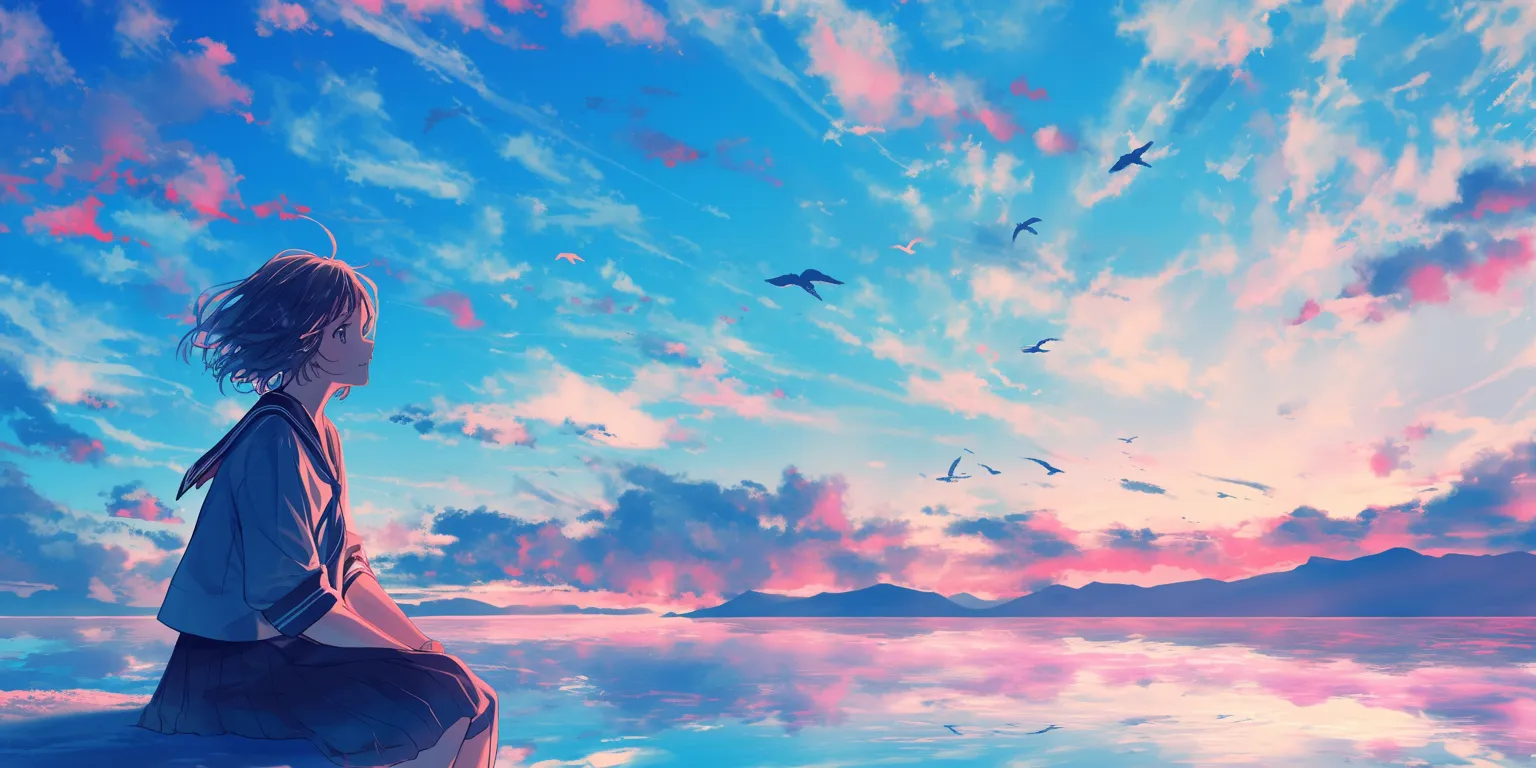 anime pc wallpaper 2560x1440, ocean, 3440x1440, sky, background