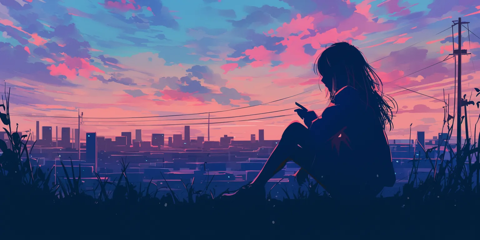 chill anime wallpaper lofi, 3440x1440, flcl, music, sunset
