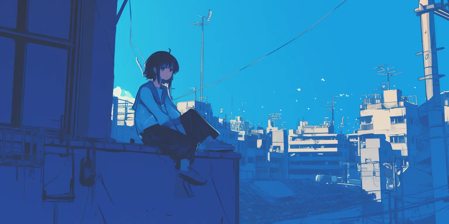 chill anime wallpaper flcl, ciel, stray, lofi, blue