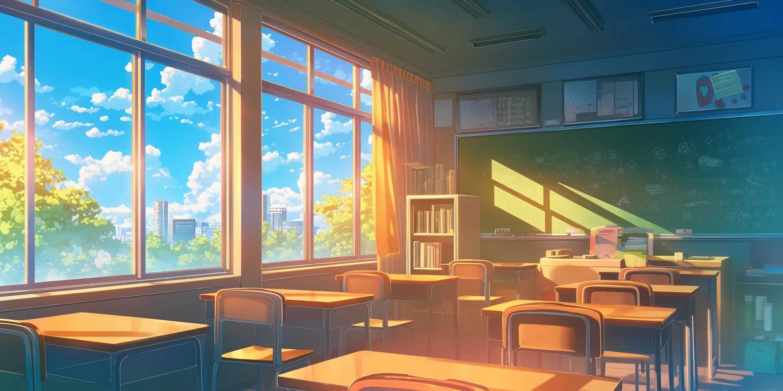 anime classroom background classroom, lofi, backgrounds, room, ghibli