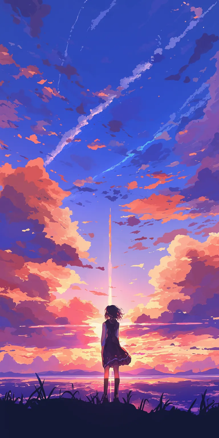 anime aesthetic wallpaper sky, sunset, flcl, haru, ghibli