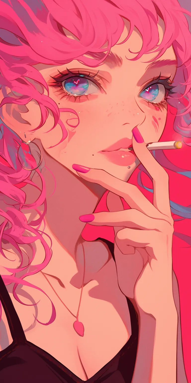 pink anime wallpaper smoker, pink, lockscreen, smoking, haru