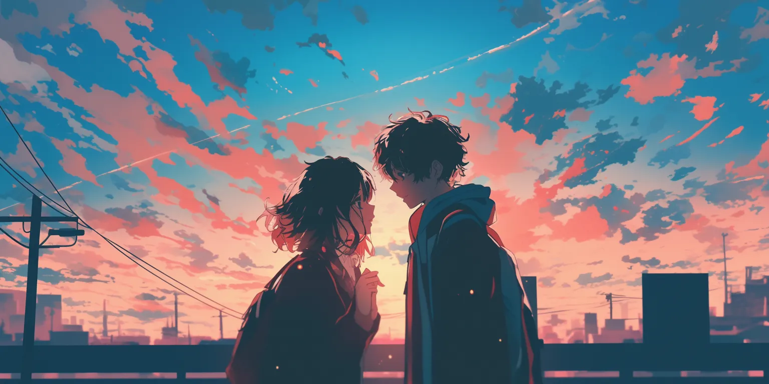 matching couple wallpaper anime flcl, hyouka, sunset, lofi, franxx