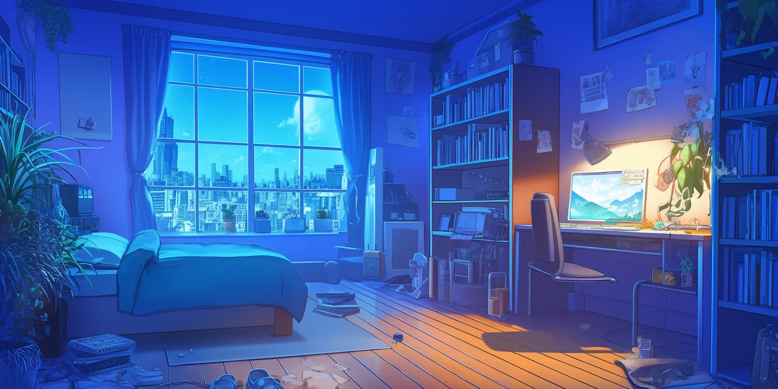 anime bedroom background room, bedroom, lofi, backgrounds, 3440x1440