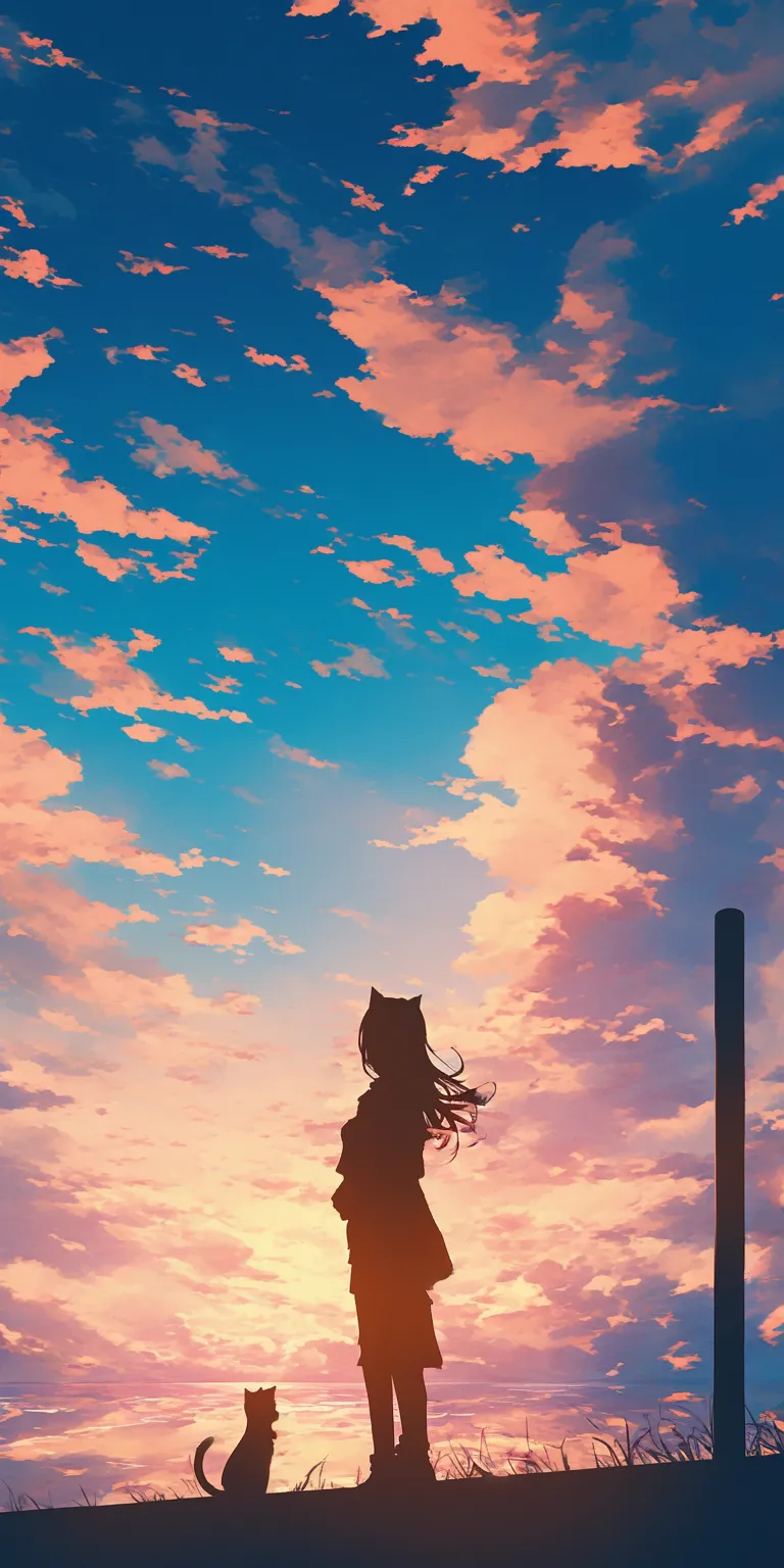 cartoon cat wallpaper flcl, sky, lockscreen, ghibli, sunset