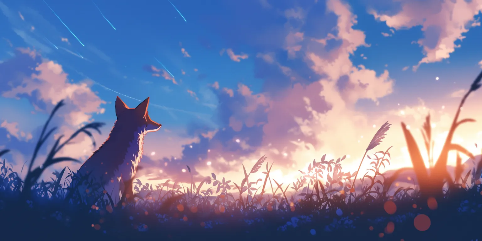 cute fox wallpaper ghibli, howl's, sunset, evergarden, 3440x1440