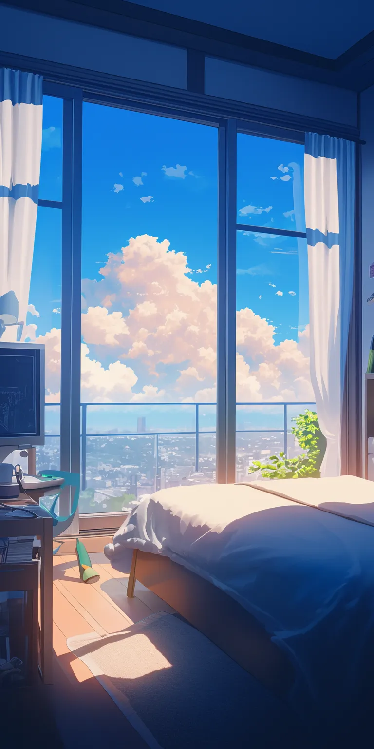 anime bedroom background room, bedroom, lofi, ghibli, sky