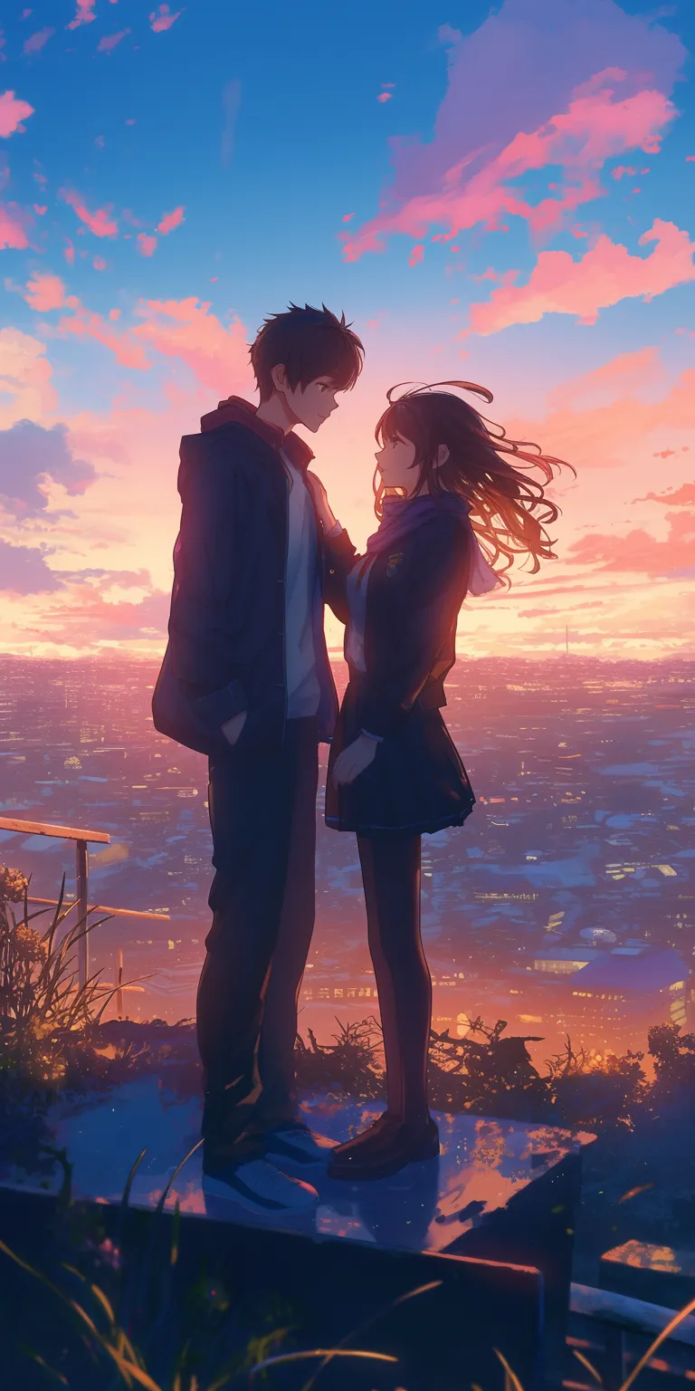 anime couple wallpaper hyouka, noragami, flcl, sunset, ghibli
