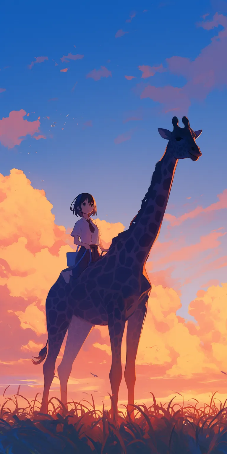 giraffe wallpaper giraffe, sky, sunset, ghibli, cover