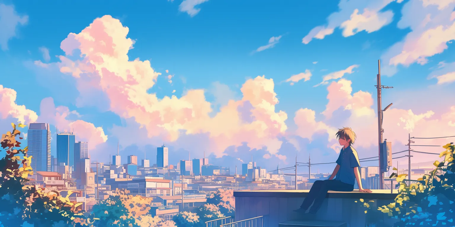 cute anime background 3440x1440, sky, flcl, ghibli, lofi