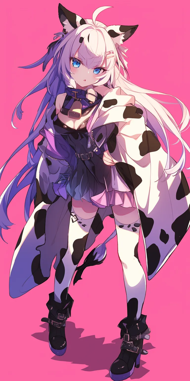 strawberry cow wallpaper cow, tohka, albedo, stocking, violet