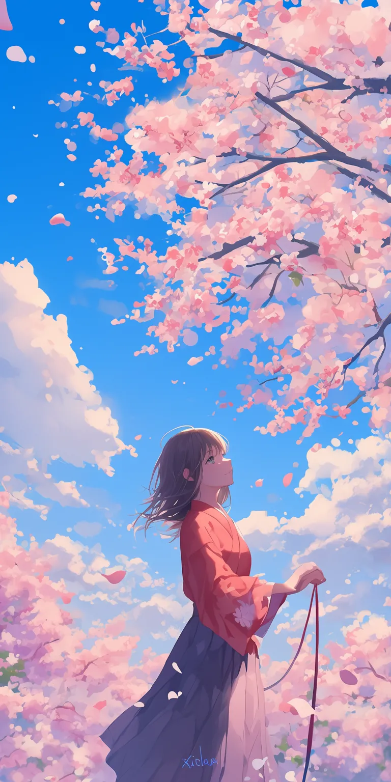cherry blossom anime wallpaper sakura, blossom, sky, ghibli, haru