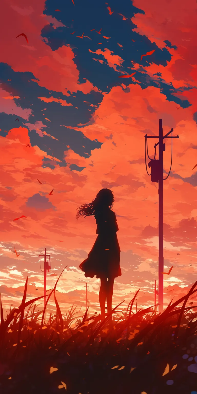 red anime wallpaper flcl, champloo, sky, sunset, 1920x1080