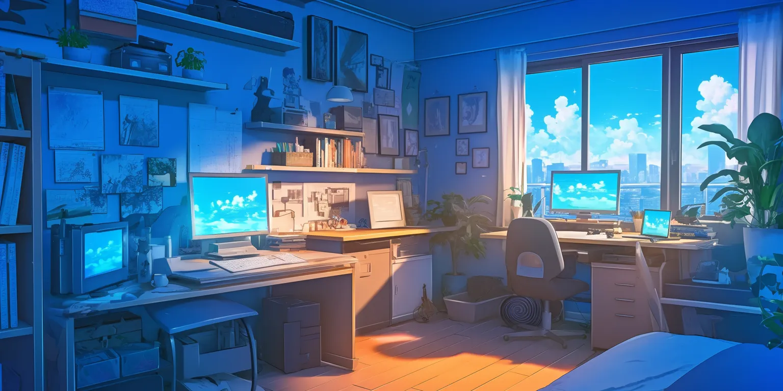 anime bedroom background ultrawide, computer, lofi, 3440x1440, classroom