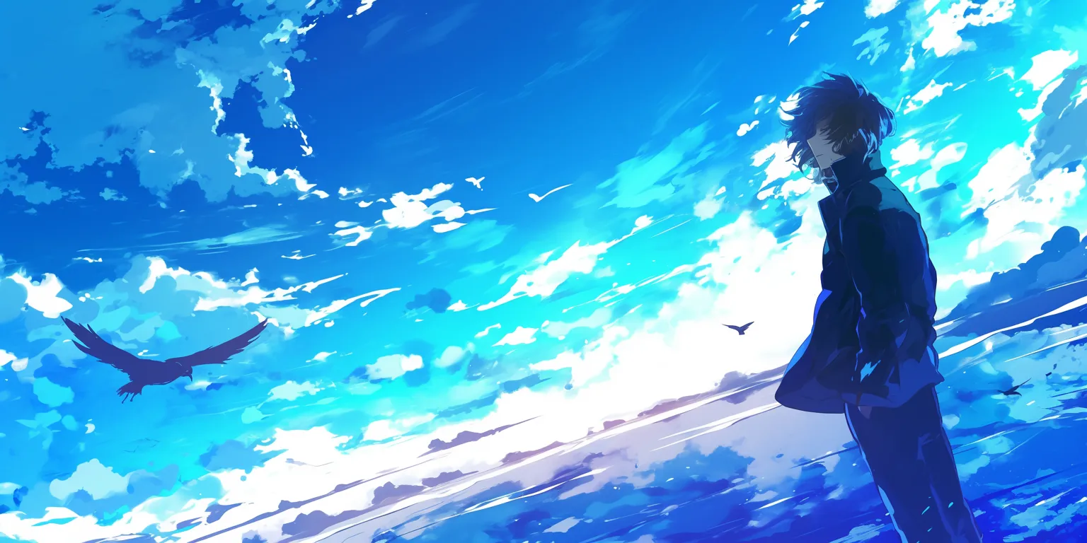 dual monitor anime wallpaper ciel, ocean, noragami, fate, blue