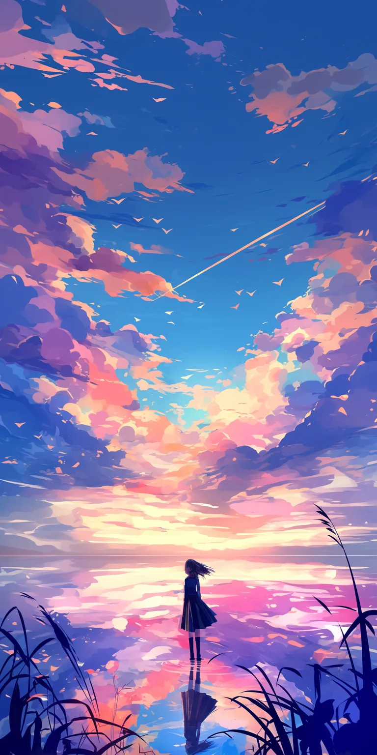 anime manga wallpaper sky, sunset, lockscreen, ocean, scenery