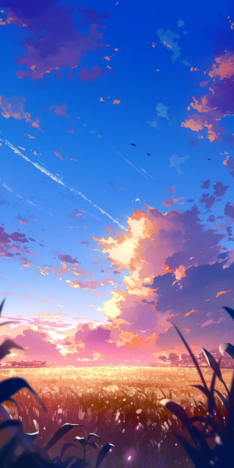 background wallpaper anime sky, ciel, sunset, 2560x1440, 3440x1440