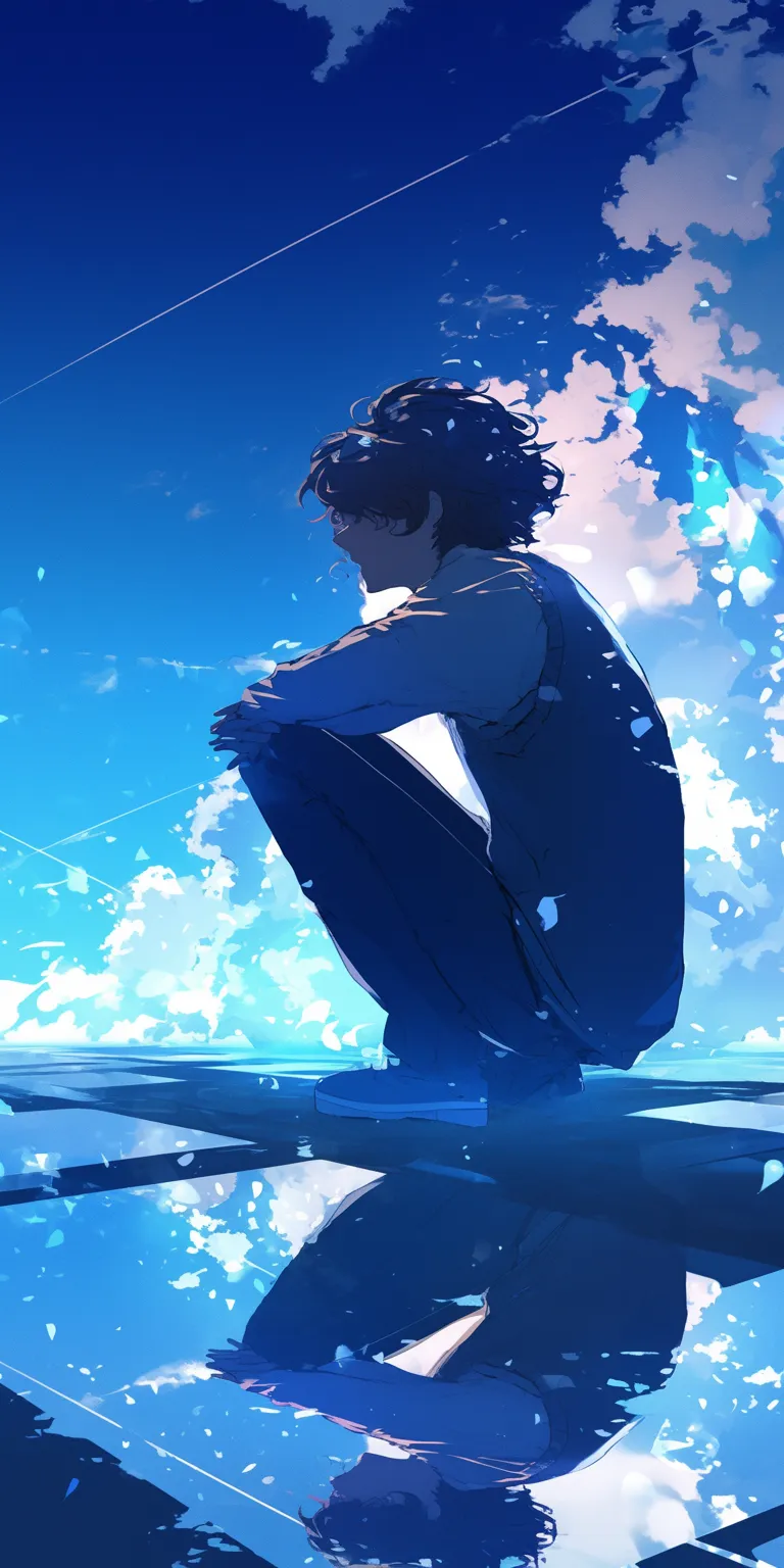 sad anime wallpaper haru, ocean, blue, ciel, dazai