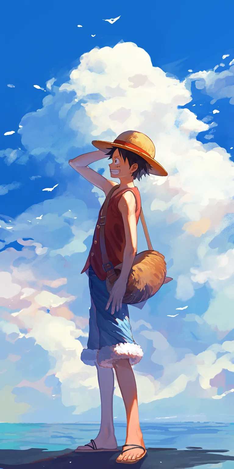 one piece desktop wallpaper 4k luffy, flcl, sabo, champloo, sky