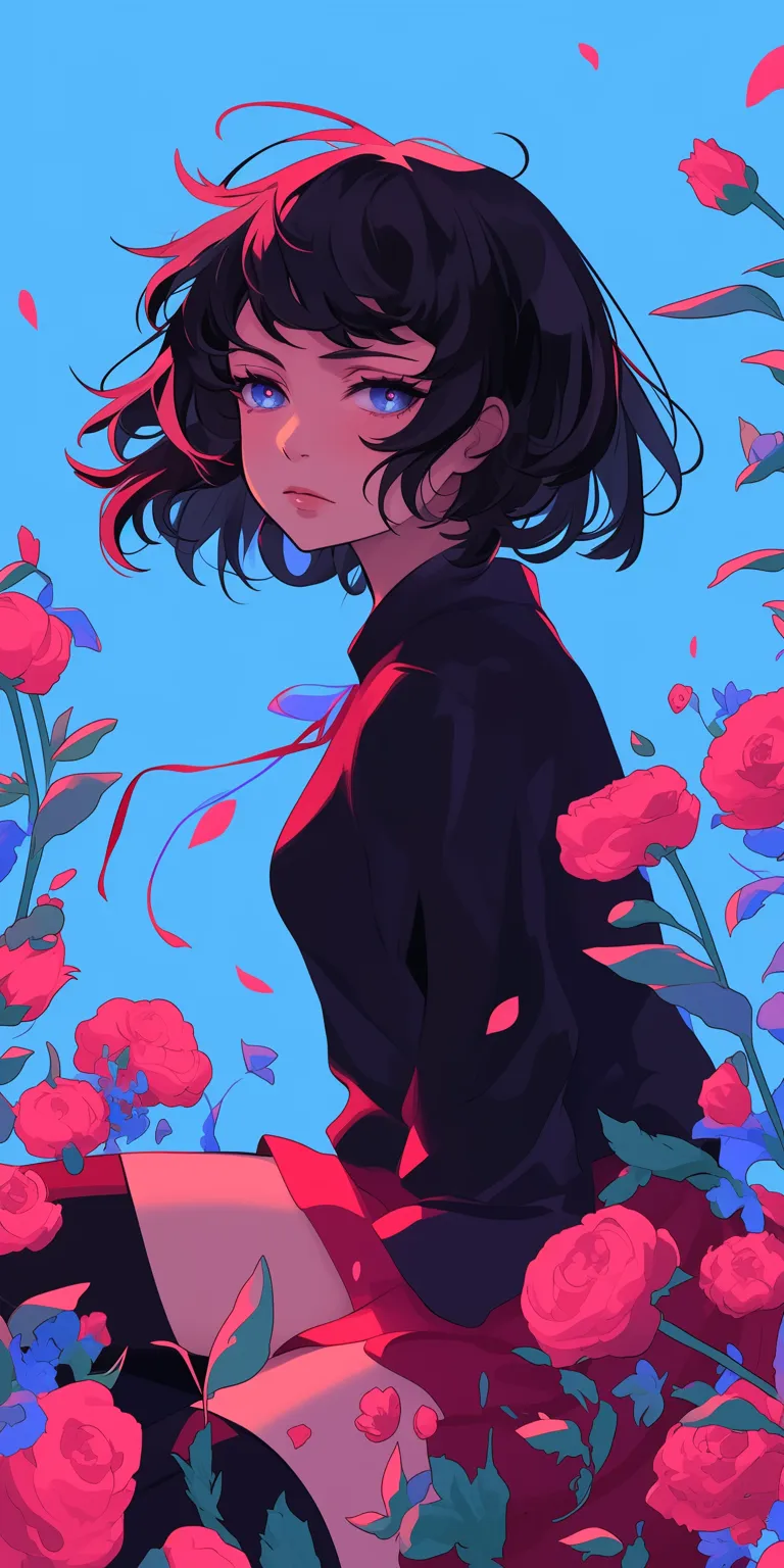 anime art wallpaper haru, touka, rose, blossom, ruby