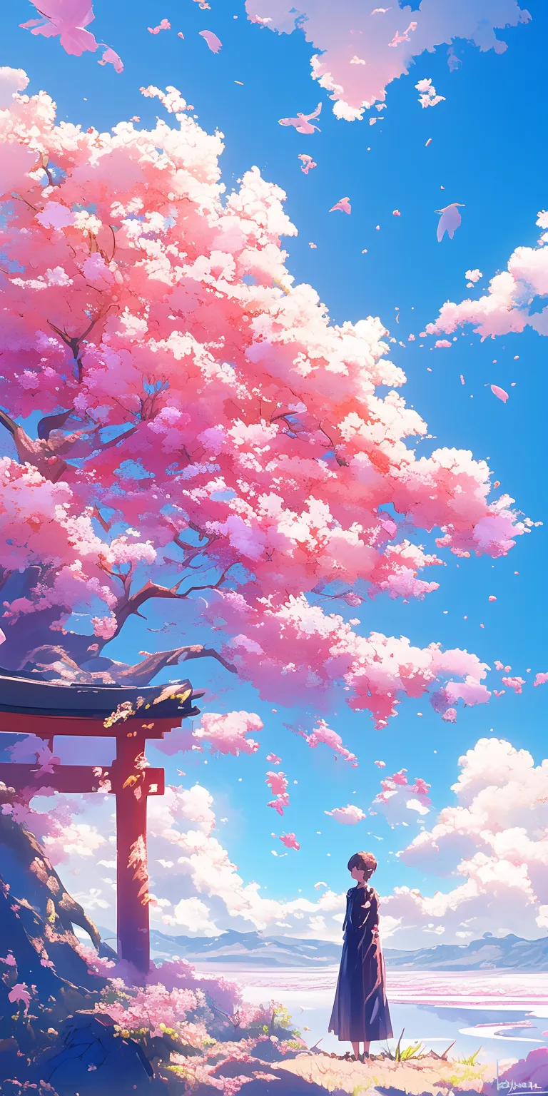 pink anime background sakura, kamisama, evergarden, blossom, sky