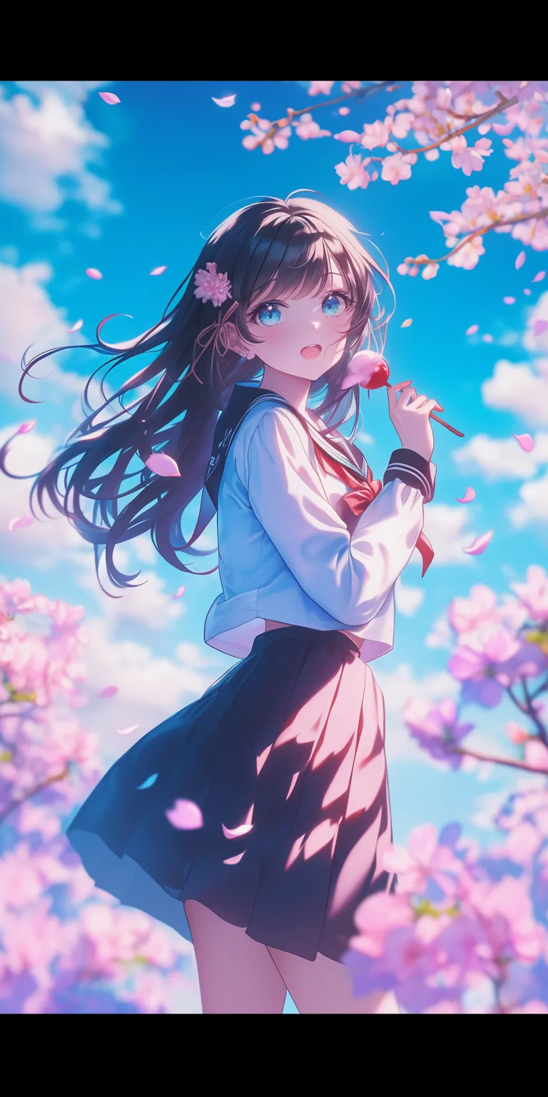 cute wallpaper anime sakura, sky, kuroko, kawaii, blossom