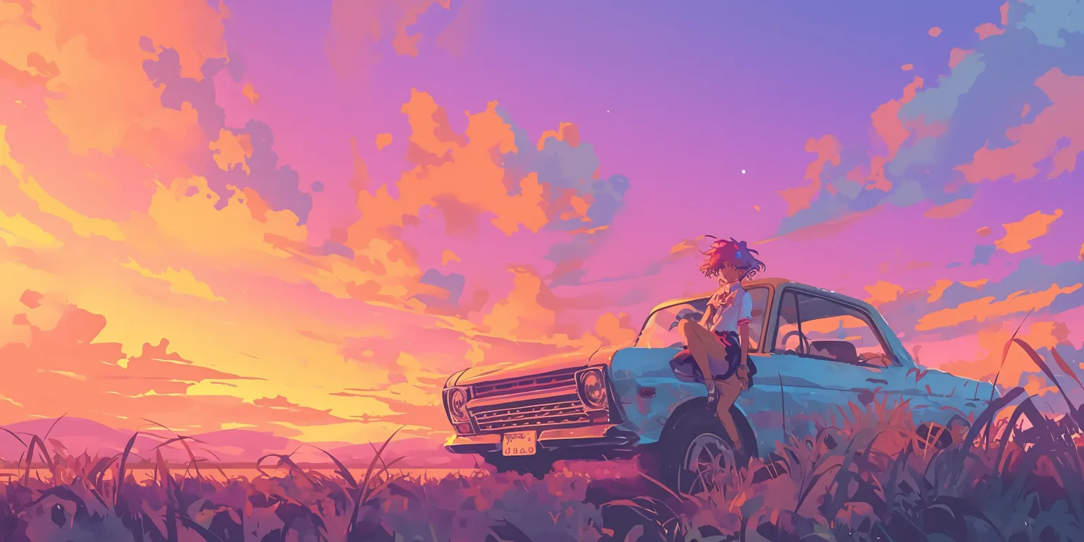 90s anime aesthetic wallpaper flcl, 3440x1440, lofi, sunset, ghibli